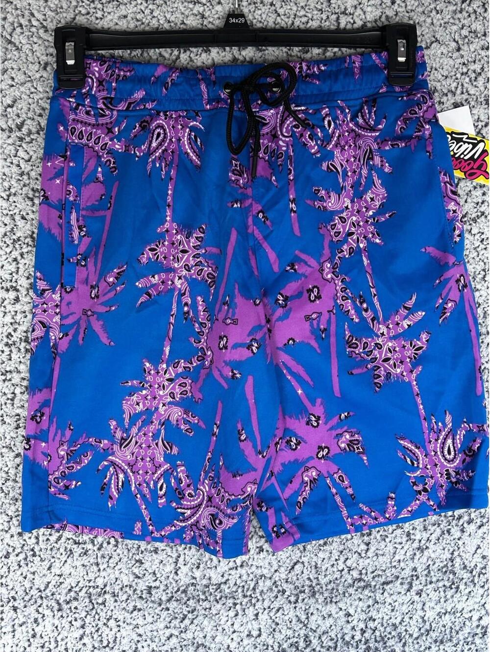 Good Vibes Mens Shorts Royal Blue Purple Paisley Size Small NWT